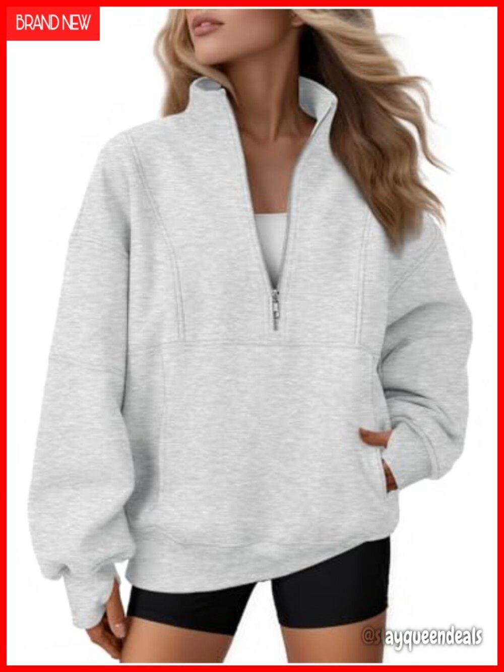 Oversized Quarter Zip Fleece Sweatshirt Mock Neck Pullover with Thumbholes